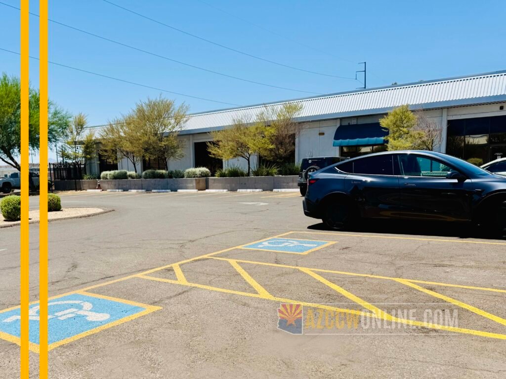 Free visitor parking at the Arizona Department of Public Safety Public Service Center in Phoenix before entering the Concealed Carry Weapons Permit (CWPU) Unit.