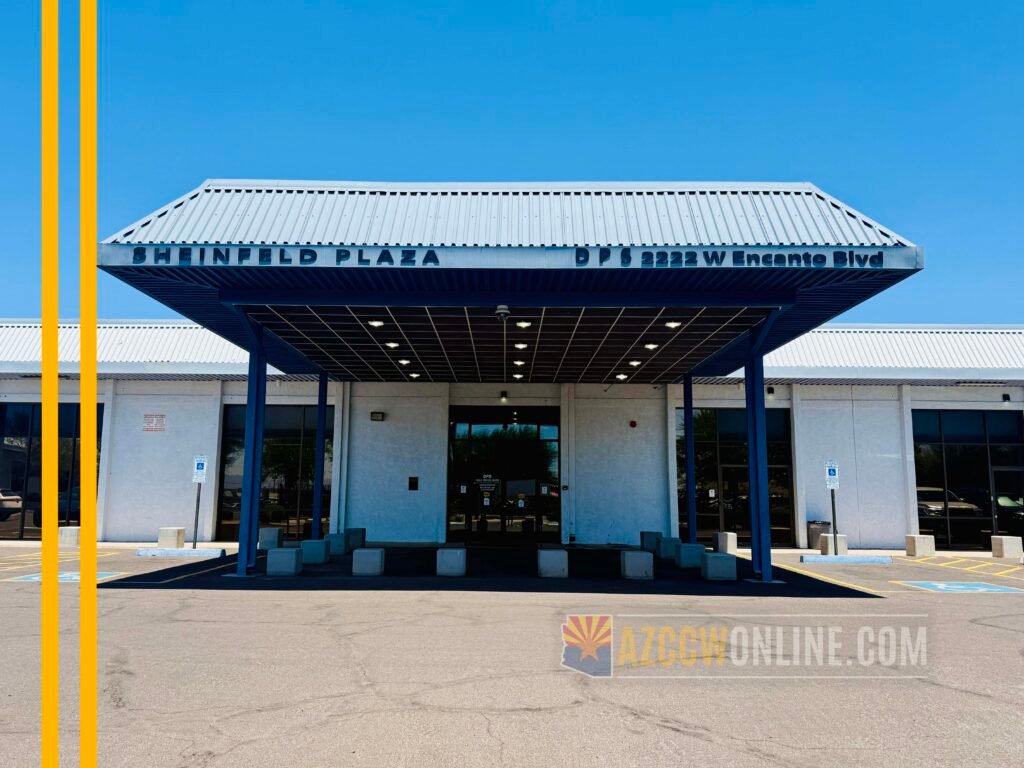 Main entrance to the Arizona Department of Public Safety (AZDPS) Public Service Center in Phoenix where visitors enter for Arizona CCW permit services.