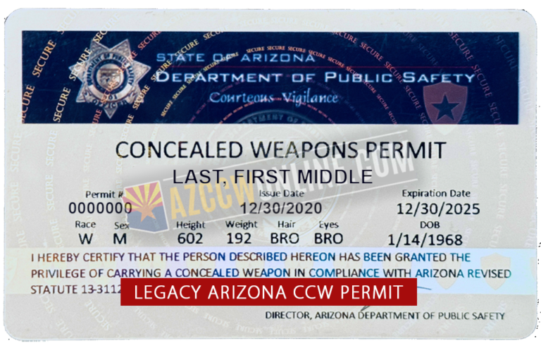 Legacy Arizona concealed weapons permit card issued by AZDPS